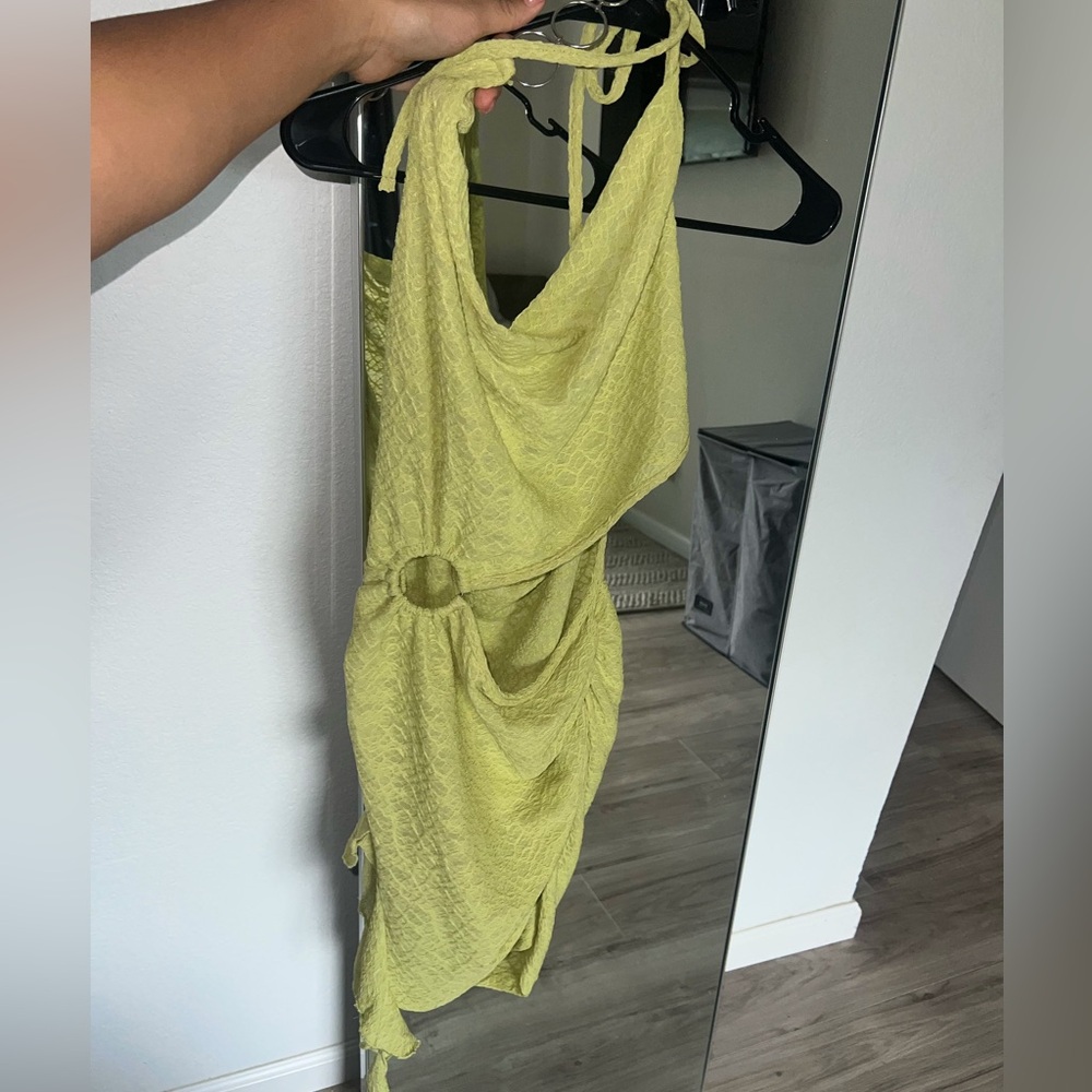Lime Green Halter Dress with Ring Detail - Picture 2 of 3